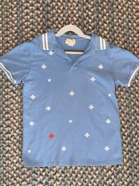 Gucci Kids Polo Bee Star Embroidered Light Blue Size 10